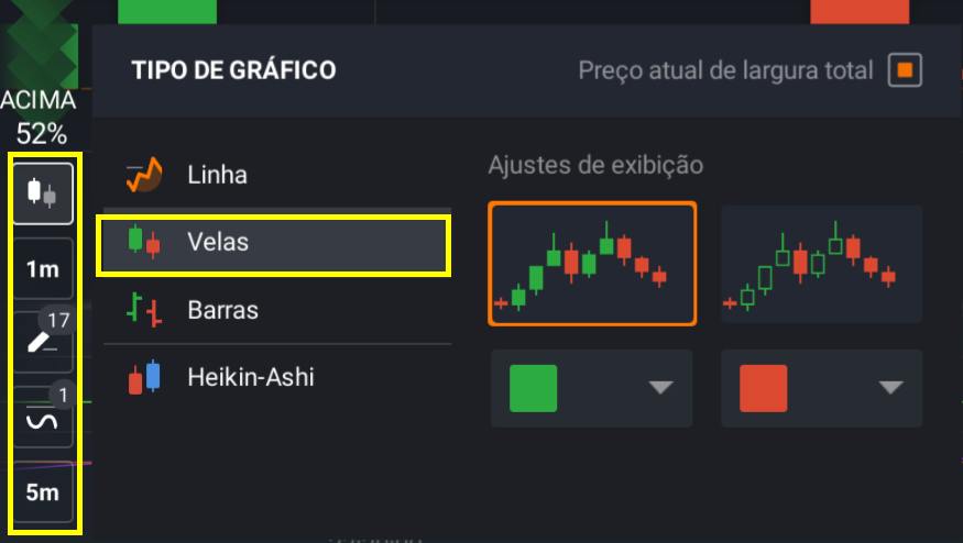 How to configure the candles in the IQ Option?