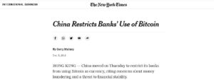 Noticia de 2013 sobre restrição ao BTC / Fonte: The New York Times