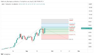 Wykreślony przez AVAX wykres rozszerzenia Fibonacciego i wskazane cele